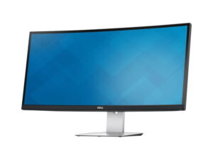 Zakrzywiony monitor Dell U3415W 34 cale z cienkimi ramkami na srebrnej podstawie