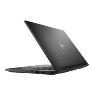 Czarny laptop Dell Latitude 7490 częściowo otwarty, widok z tyłu i lewej strony ze złączami