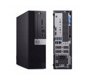 Dell OptiPlex 5070 SFF w czarnej obudowie, widok z przodu i z tyłu ze złączami