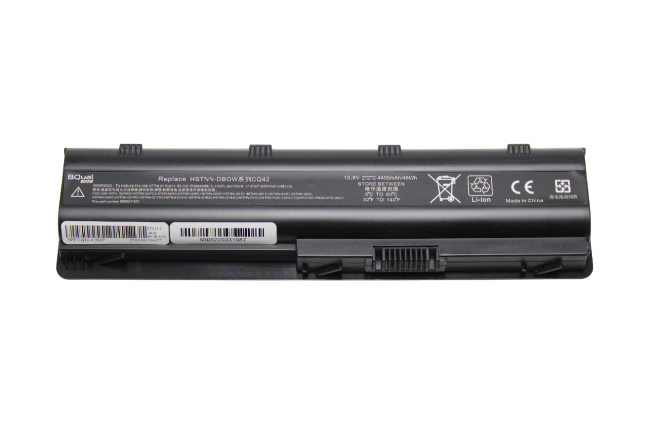 Bateria HP MU06 | HP 635 650 655 2000 Envy 17 Pavilion DV5 DV6 DV7 G6 G7 1 Czarna bateria HP MU06 do laptopa, widok od strony etykiety i złącza
