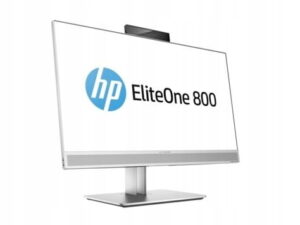 Biały komputer All-in-One HP EliteOne 800 z wysuwaną kamerą, widok od przodu