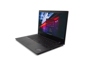 Lenovo ThinkPad L14 Gen 1 otwarty pod kątem, z klawiaturą i ekranem Windows