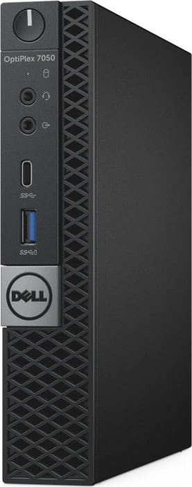 Dell OptiPlex 7050 Micro z przodu, z przyciskiem zasilania i portami USB