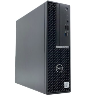 Dell OptiPlex 5090 SFF w czarnej obudowie, widok z przodu i z boku