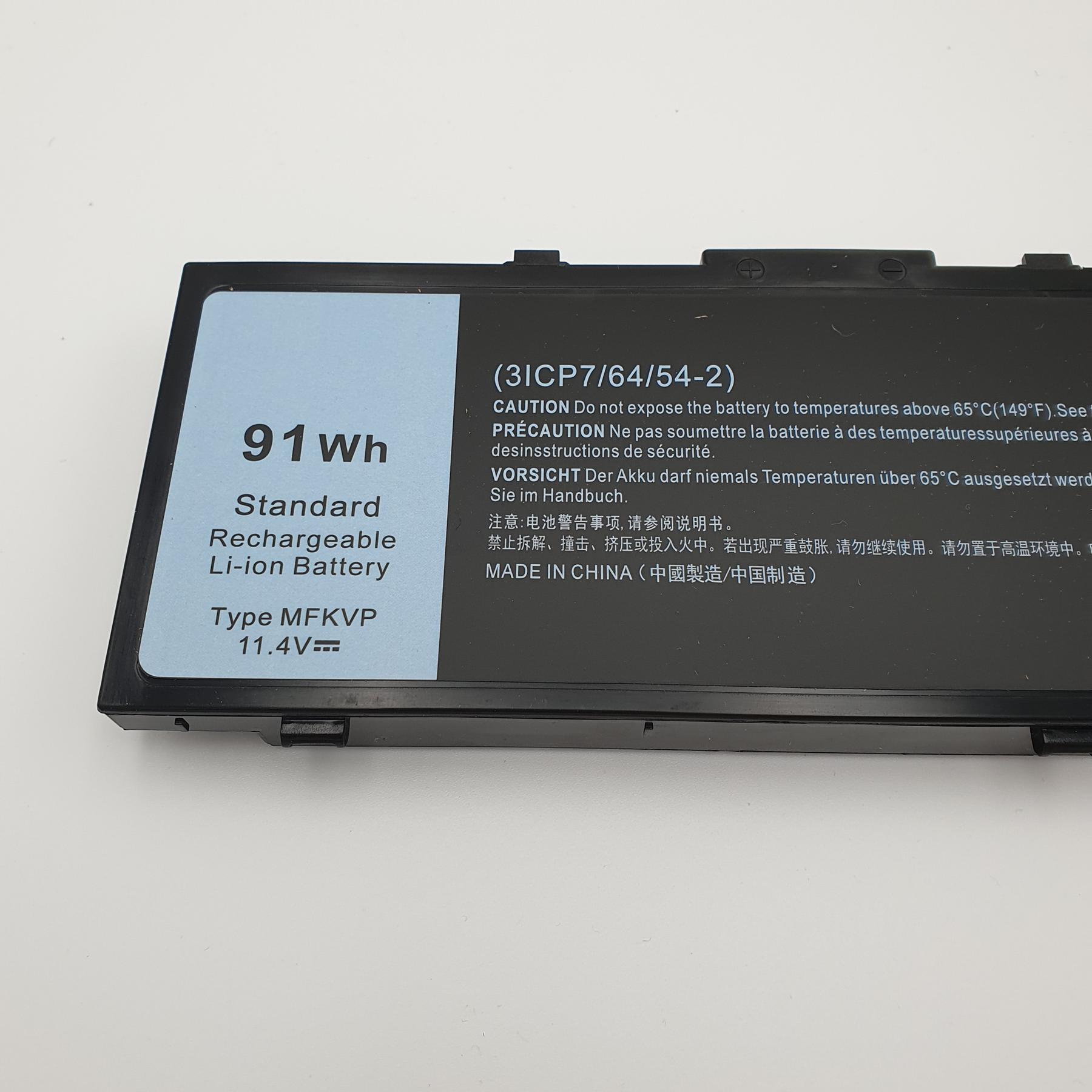 Bateria do Dell Precision 7510 7520 7710 7720 | MFKVP 2 Zbliżenie etykiety baterii MFKVP 91 Wh 11,4 V do Dell Precision