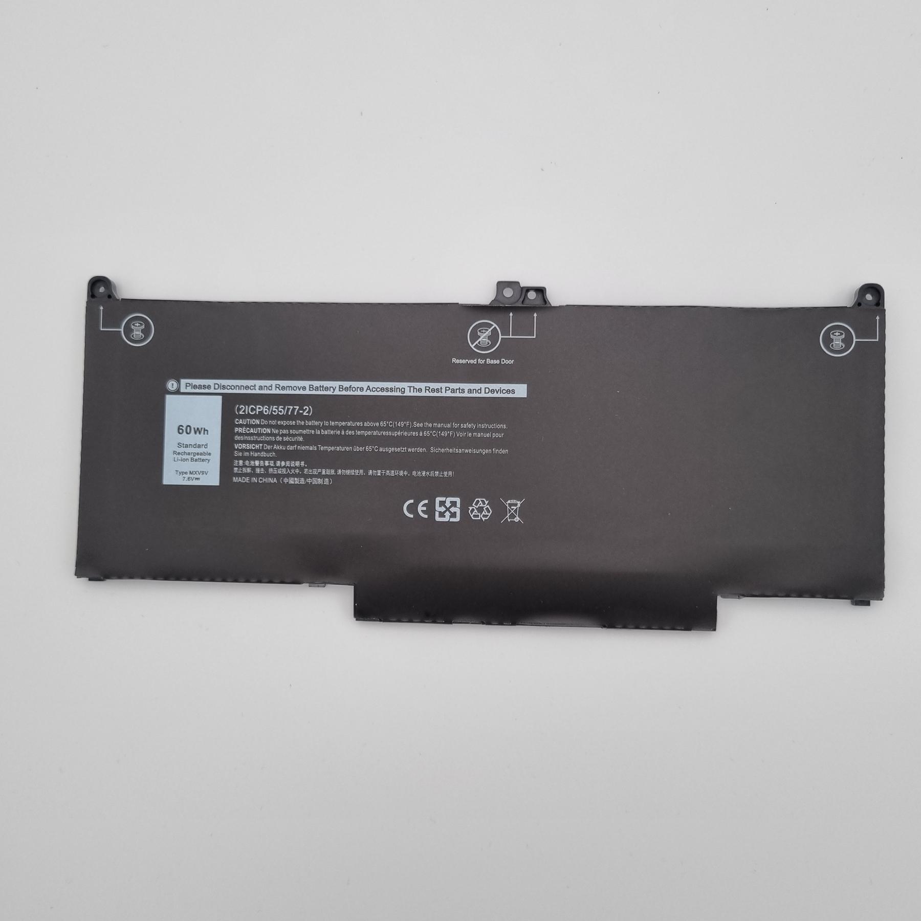 Bateria do Dell Latitude 5300 7300 7400 5310 | MXV9V 2 Czarna bateria do laptopa Dell MXV9V z etykietą informacyjną i złączem