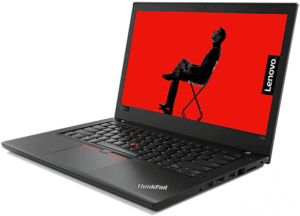 Laptop Lenovo ThinkPad T480 otwarty pod kątem z czerwonym ekranem Lenovo