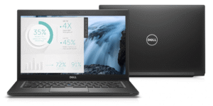 Dell Latitude 7480 otwarty z ekranem 14 cali oraz widokiem tylnej części obudowy