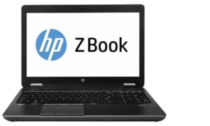 Laptop HP ZBook 15 G2 otwarty od przodu, ekran z logo HP ZBook