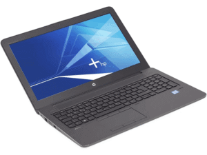 Otwarty czarny laptop HP ZBook 15 G3 z ekranem 15,6 cala i klawiaturą
