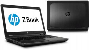Czarny laptop HP ZBook widoczny otwarty z przodu oraz zamknięty od tyłu