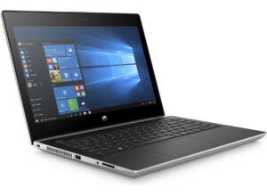 Otwarty laptop HP ProBook 430 G5 z ekranem Windows 10, widok z lewej strony
