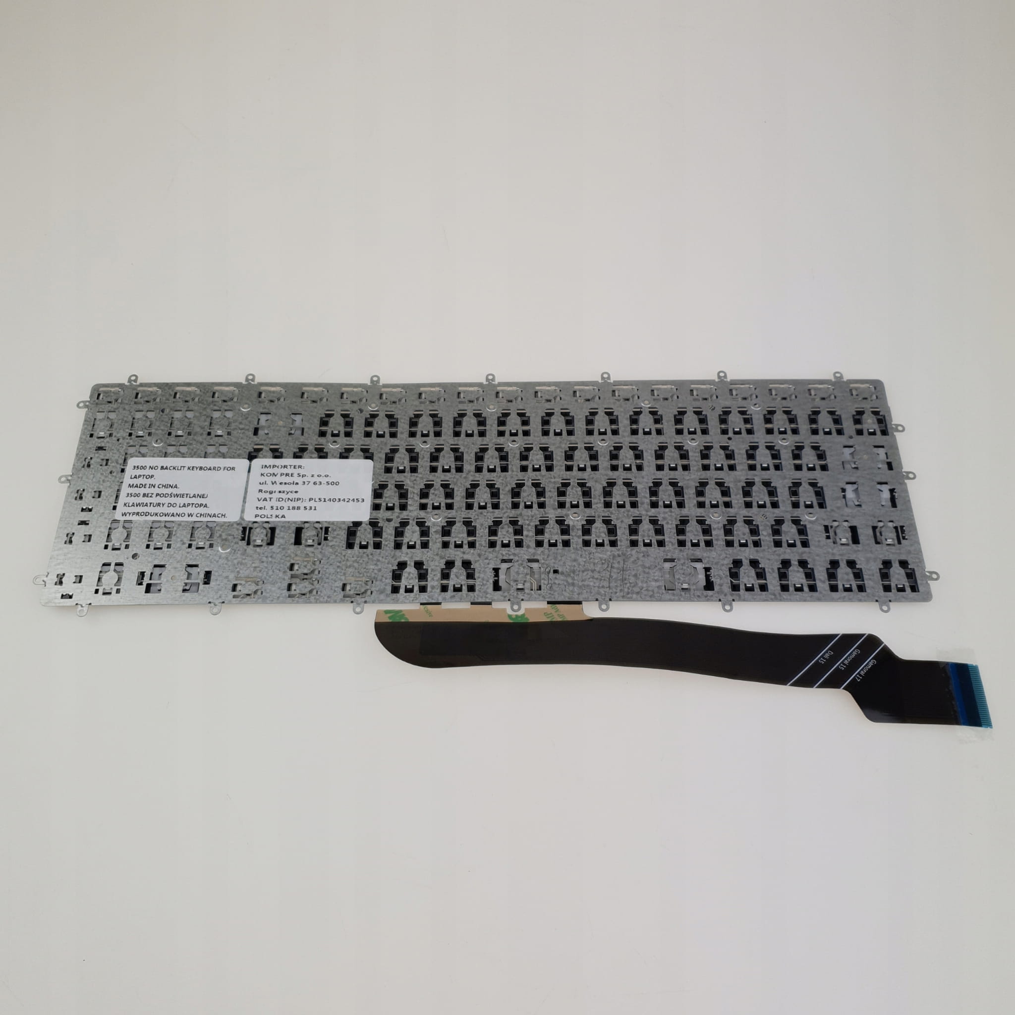 Nowa Klawiatura do Dell Latitude 3500 3590 Vostro 5568 7570 5 Spód klawiatury do laptopa Dell z metalową płytą montażową i szeroką taśmą złącza