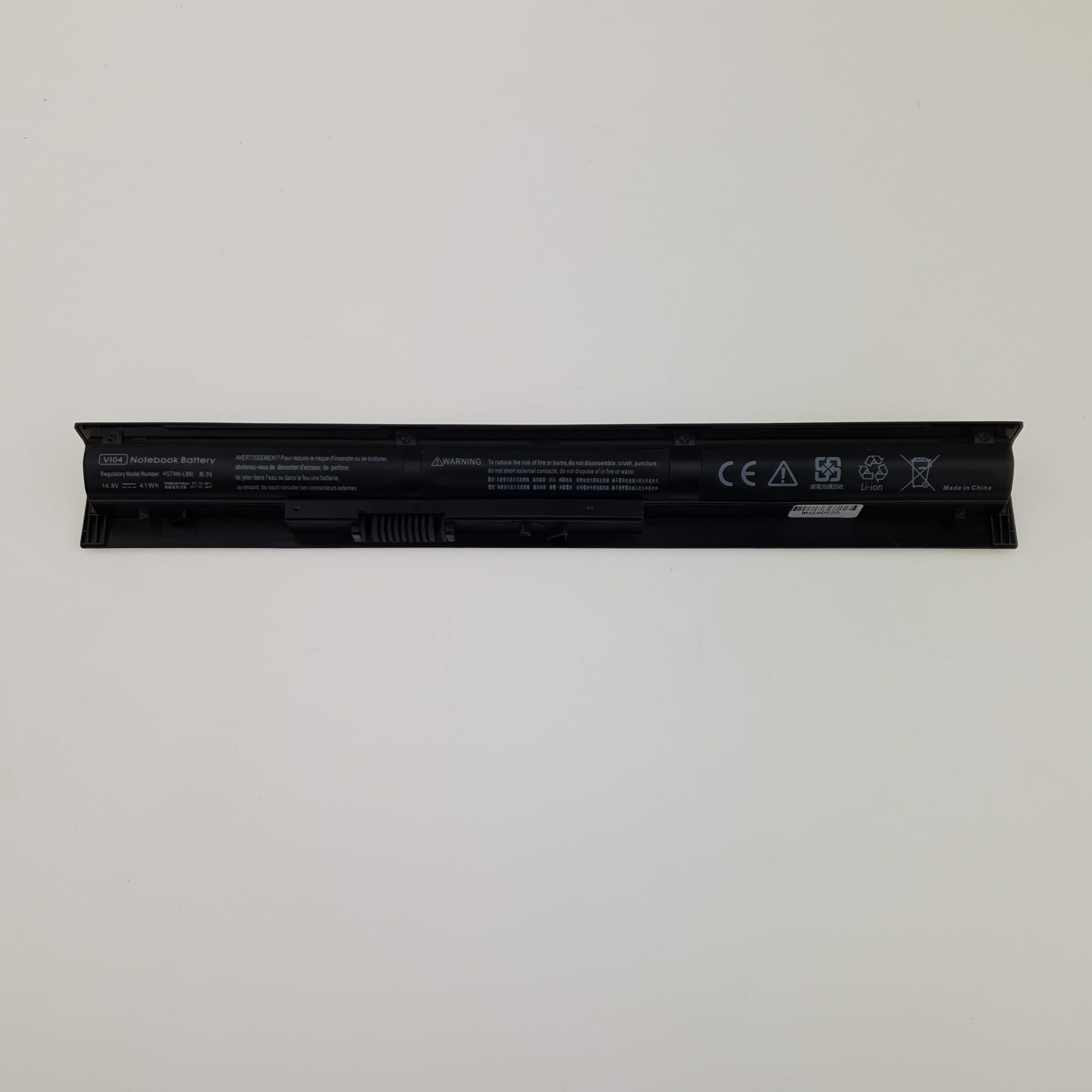 Nowa Bateria do HP ProBook 440 445 450 455 G2 | VI04XL 2 Tył czarnej baterii VI04XL z etykietą i złączami montażowymi