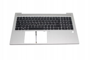 Srebrny palmrest z czarną klawiaturą numeryczną do HP EliteBook 850 G7, widok od góry