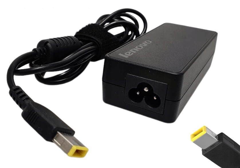 Zasilacz Lenovo 20V 4.5A 90W 1 Czarny zasilacz Lenovo z przewodem i prostokątną żółtą końcówką
